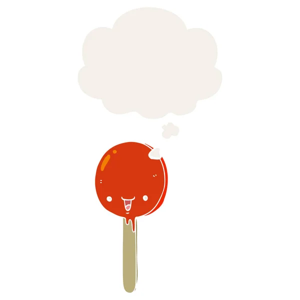 Tecknad Candy Lollipop och tänkte bubbla i retrostil — Stock vektor