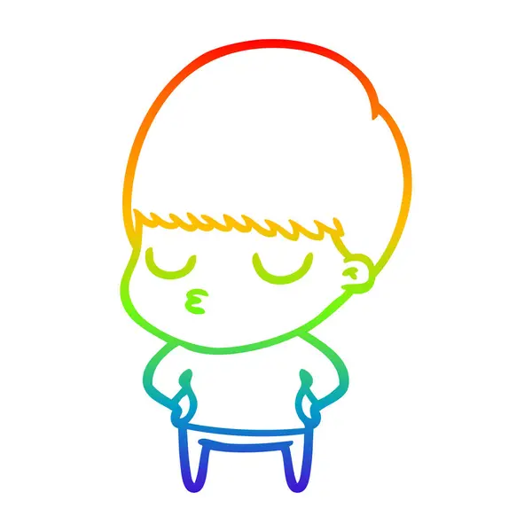 彩虹渐变线绘制卡通平静男孩 — 图库矢量图片