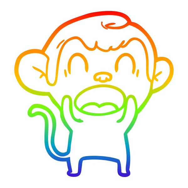 Rainbow gradient line drawing shouting cartoon monkey — Stock Vector