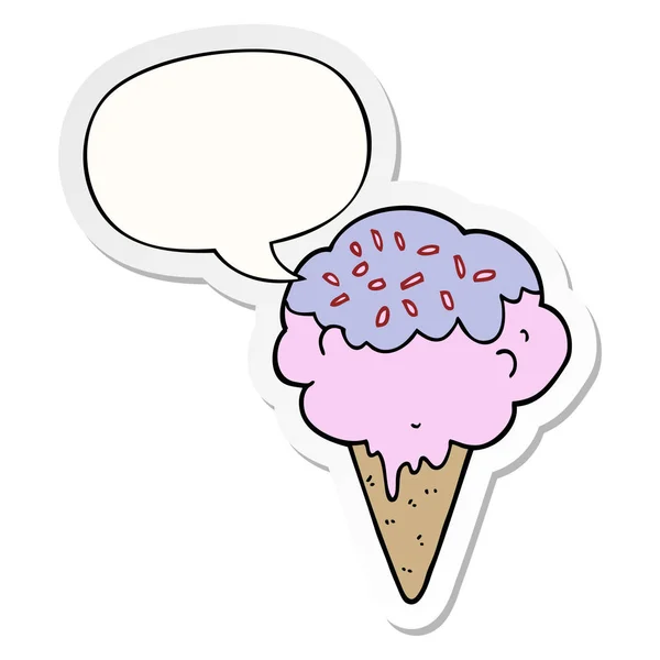 卡通冰淇淋和语音泡泡贴纸 — 图库矢量图片