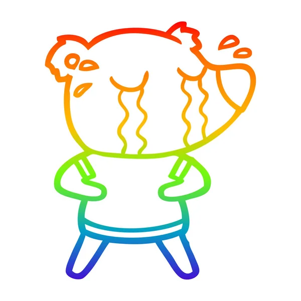 Rainbow gradient linje ritning tecknad Crying Bear — Stock vektor