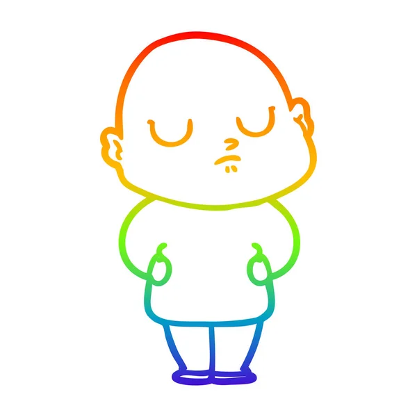 Rainbow gradient ligne dessin dessin animé chauve homme — Image vectorielle