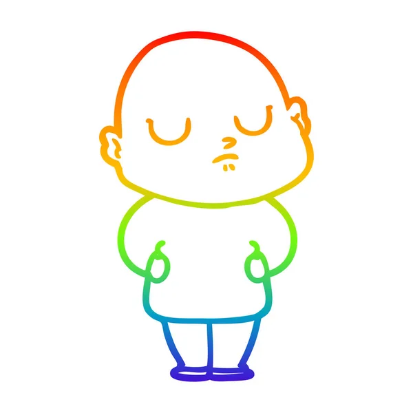 Rainbow gradient line drawing cartoon bald man — Stock Vector