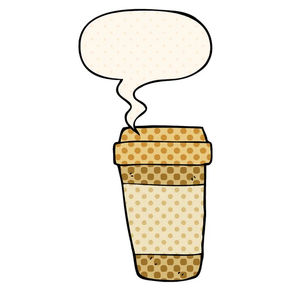 漫画本スタイルで漫画のコーヒーカップとスピーチバブル — ストックベクタ