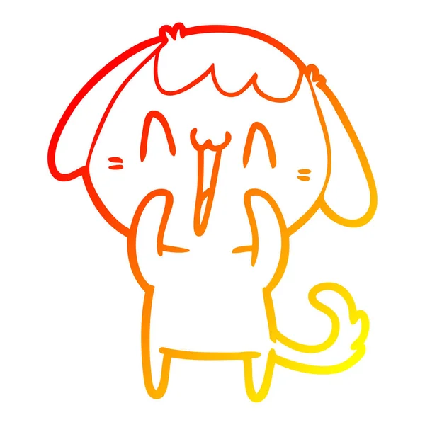 Línea de gradiente caliente dibujo de dibujos animados perro riendo — Vector de stock