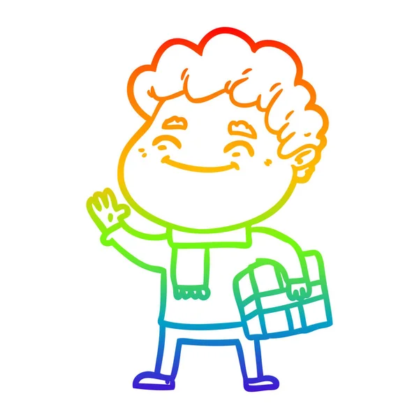 Regenboog gradiënt lijntekening cartoon vriendelijke man — Stockvector