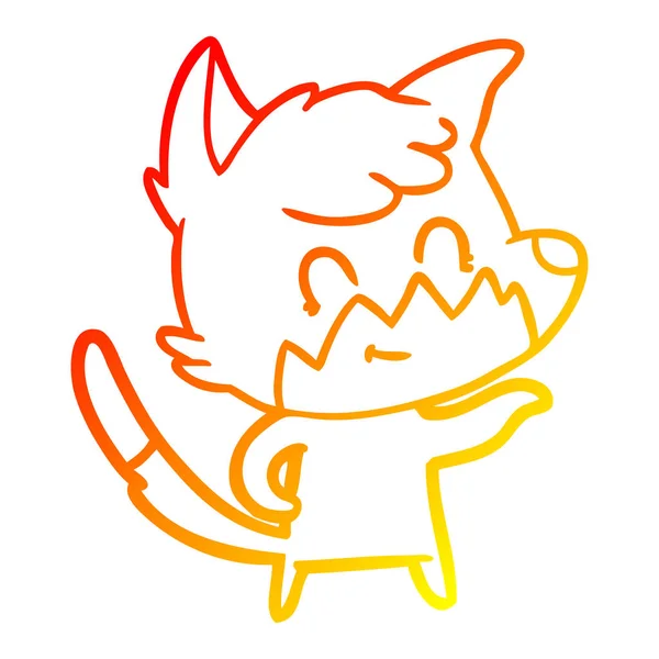 Warme kleurovergang lijntekening cartoon vriendelijke Fox — Stockvector