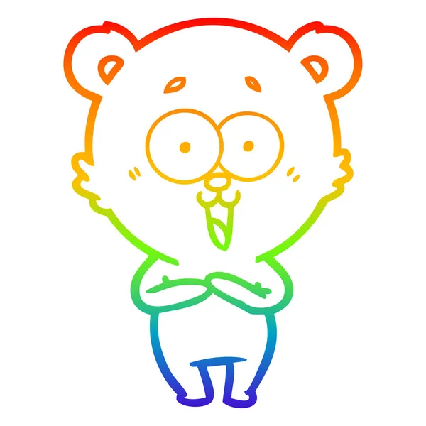 Rainbow gradient linje ritning skrattar nallebjörn tecknad — Stock vektor