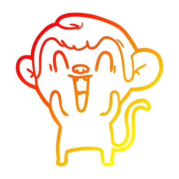 따뜻한 그라데이션 라인 그리기 만화 웃는 원숭이 — 스톡 벡터
