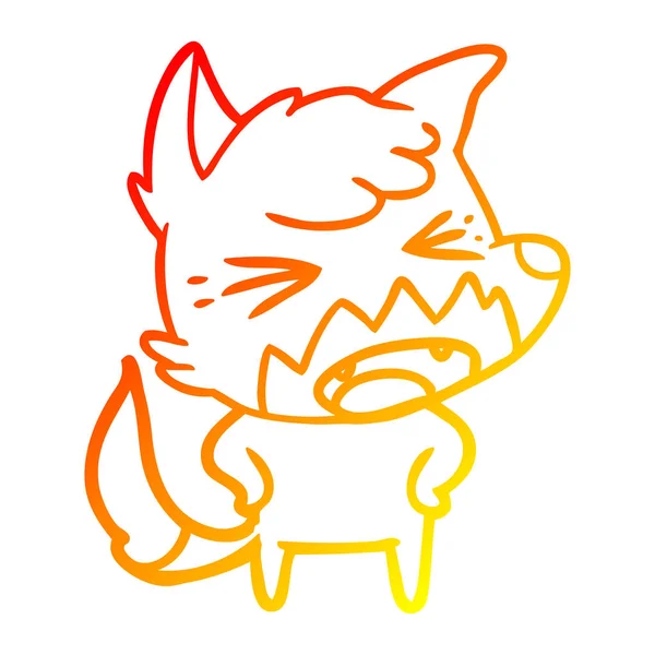 Warme kleurovergang lijntekening boos cartoon Fox — Stockvector