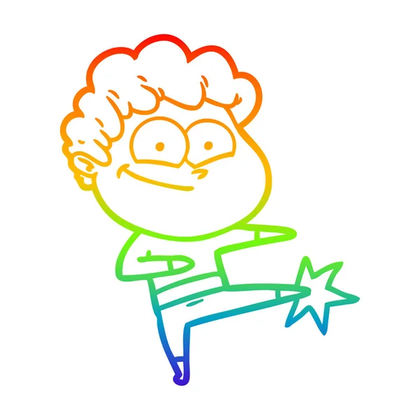 Arco iris gradiente línea dibujo dibujos animados feliz hombre — Archivo Imágenes Vectoriales