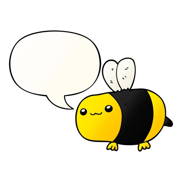 부드러운 그라데이션 스타일의 만화 꿀벌과 연설 거품 — 스톡 벡터