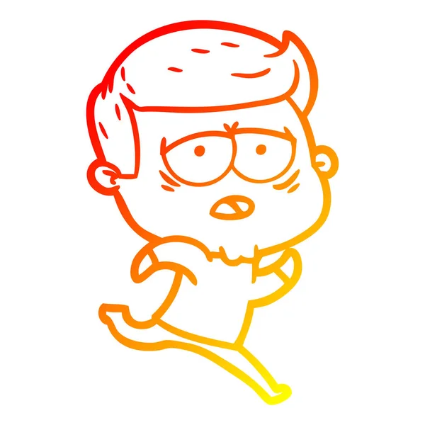 Čára teplého přechodu kresba kreslený unavený muž — Stockový vektor