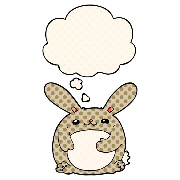 Coniglio cartone animato e bolla di pensiero in stile fumetto — Vettoriale Stock