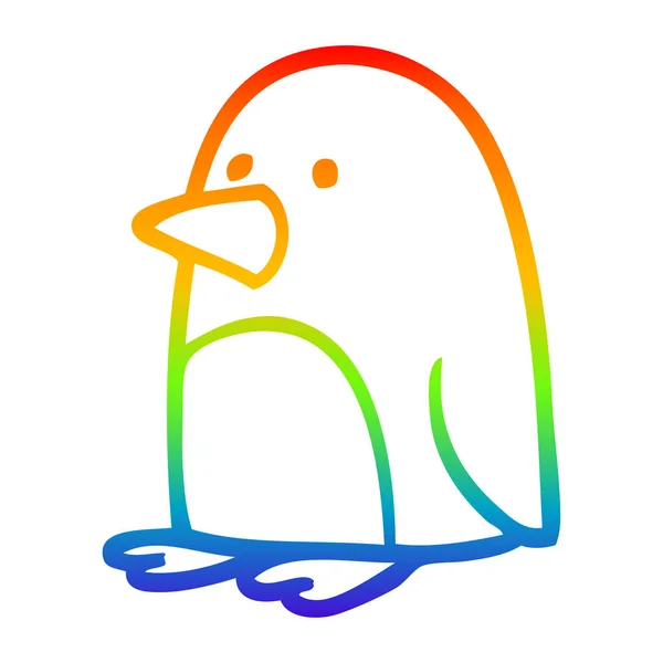Línea de gradiente arco iris dibujo dibujos animados pingüino de Navidad — Vector de stock