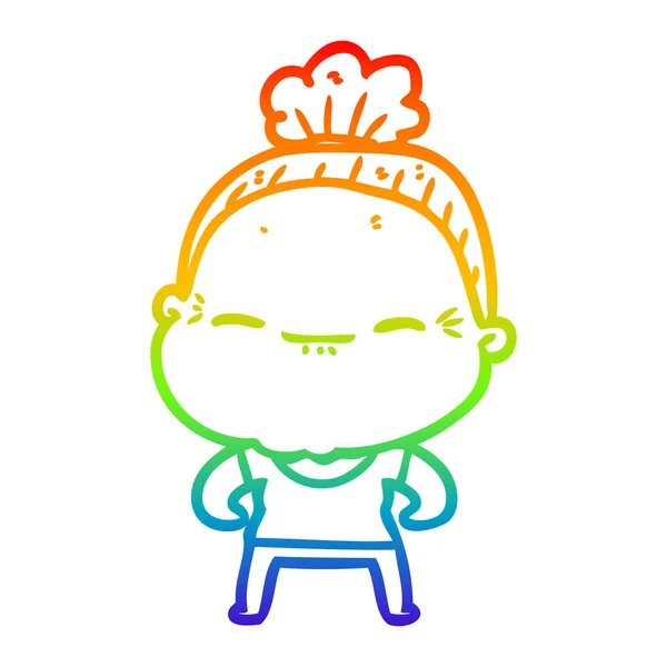 Rainbow gradient ligne dessin dessin animé paisible vieille femme — Image vectorielle