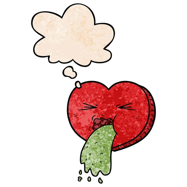 Cartoon miłość chory serce i myśli bańka w grunge tekstury Pat — Wektor stockowy