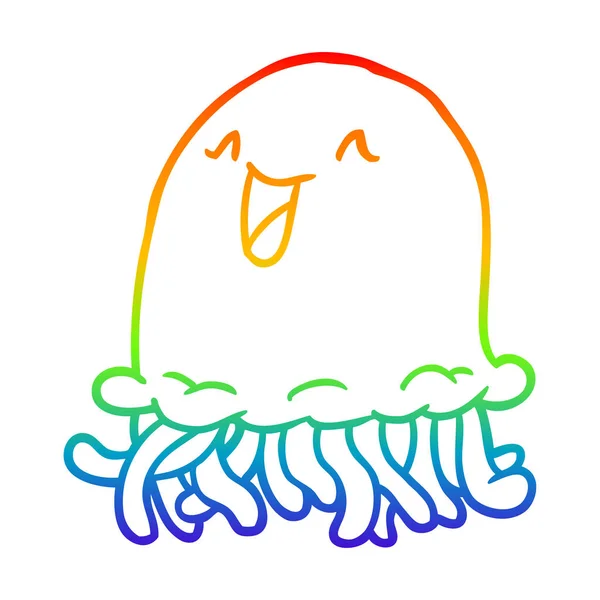 Línea de gradiente arco iris dibujo medusas felices — Archivo Imágenes Vectoriales