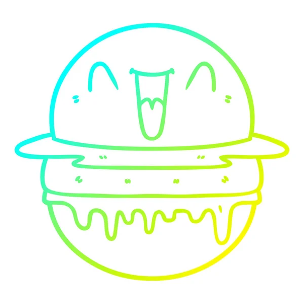 Холодна градієнтна лінія малювання мультфільм щасливий бургер — стоковий вектор