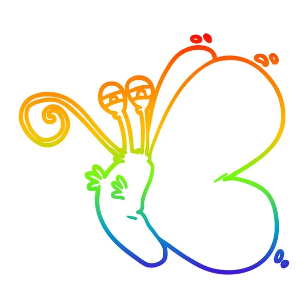 Arco-íris linha gradiente desenho engraçado dos desenhos animados borboleta — Vetor de Stock