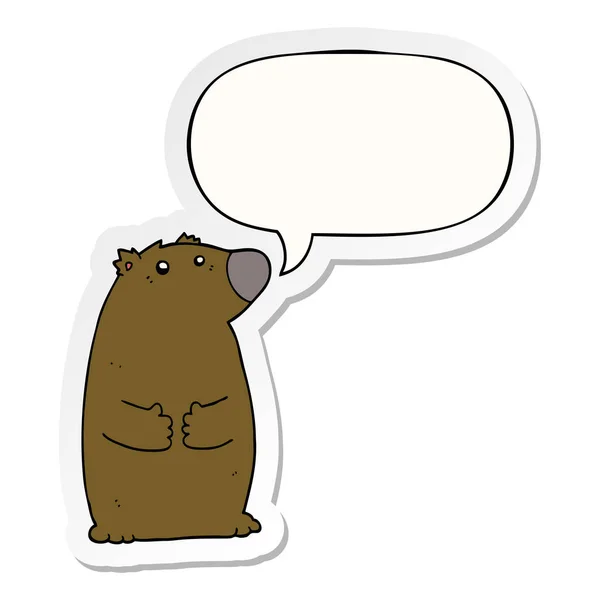 Мультяшний ведмідь і мовна бульбашка наклейка — стоковий вектор