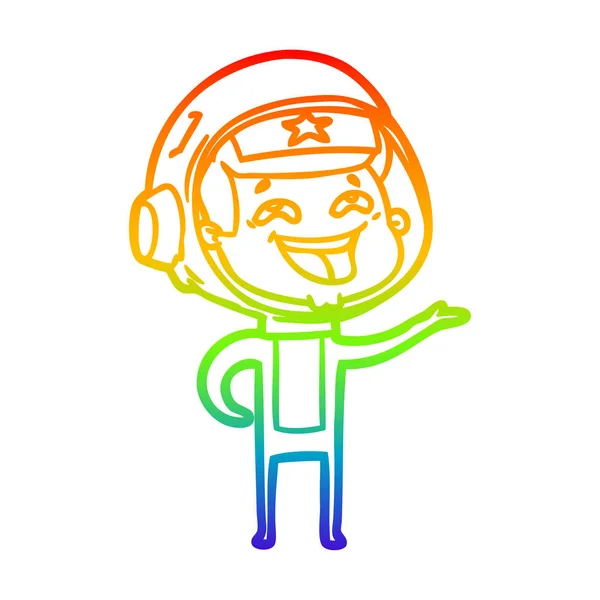Rainbow gradient line drawing cartoon laughing astronaut — Stock Vector