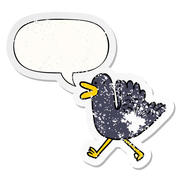 Cartoon duck running e fala bolha adesivo angustiado — Vetor de Stock