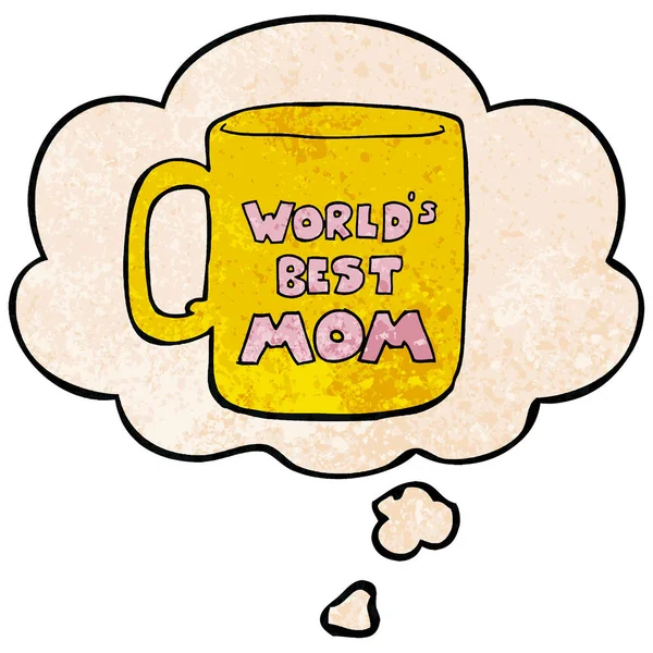 Worlds best mom mug and thought bubble in grunge texture pattern — Stock Vector