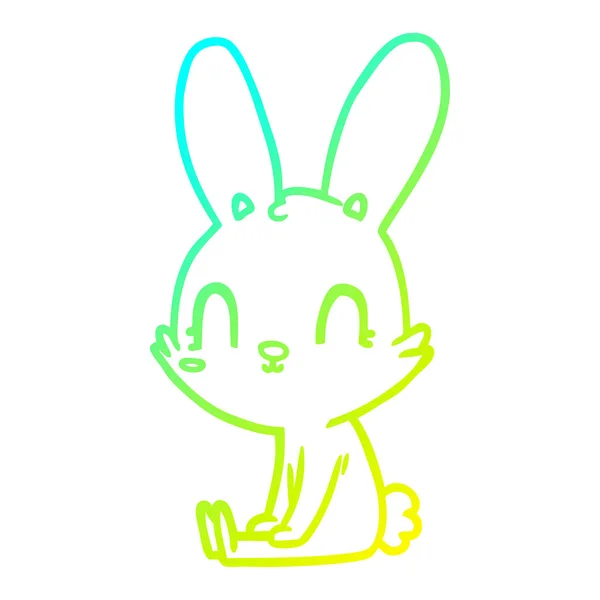 Cold gradient line drawing cute cartoon rabbit sitting — Stock Vector