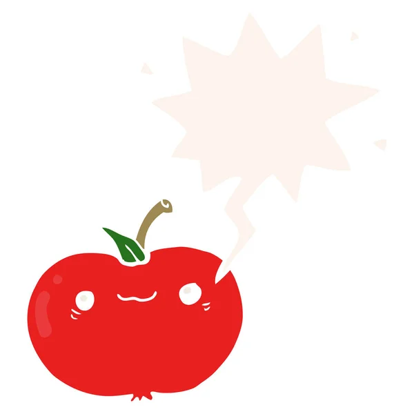 Pomme de dessin animé et bulle de la parole dans le style rétro — Image vectorielle