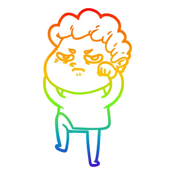 Rainbow gradient line drawing cartoon angry man — Stock Vector