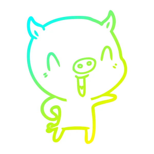 Linha gradiente frio desenho feliz cartoon porco — Vetor de Stock