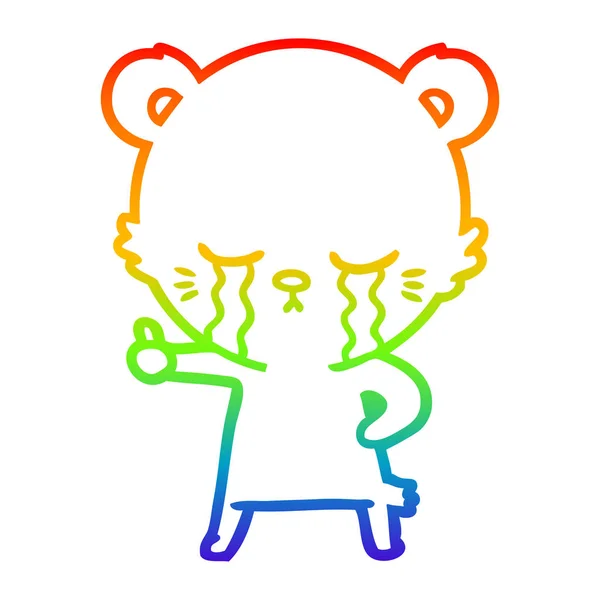 Rainbow gradient ligne dessin pleurer dessin animé ours donnant pouces — Image vectorielle