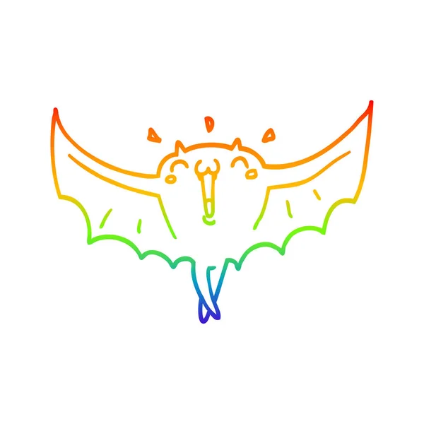 Arco iris gradiente línea dibujo dibujos animados feliz vampiro bat — Vector de stock