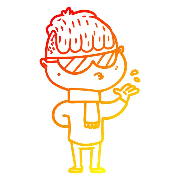 Chaud dégradé ligne dessin dessin animé garçon portant des lunettes de soleil — Image vectorielle