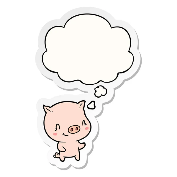 Cochon de dessin animé et bulle de pensée comme un autocollant imprimé — Image vectorielle