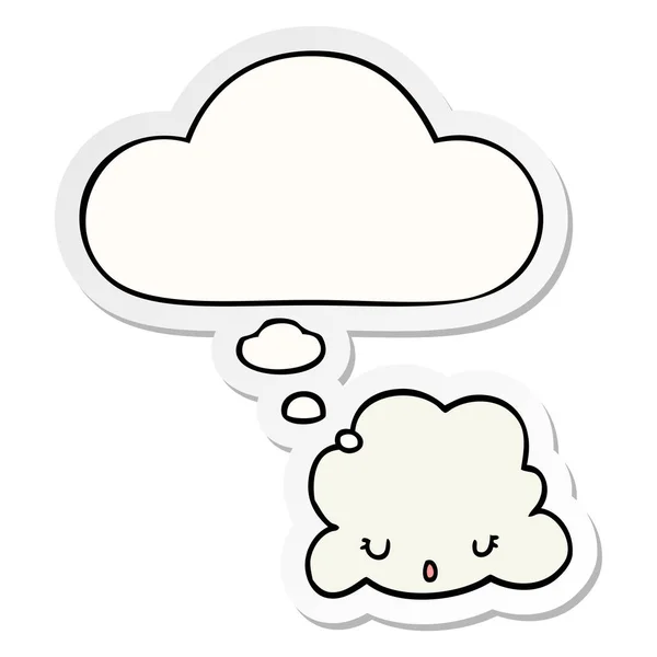 Söt tecknad moln och tankebubbla som en tryckt klistermärke — Stock vektor