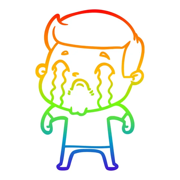 Rainbow gradient line drawing cartoon man crying — Stock Vector