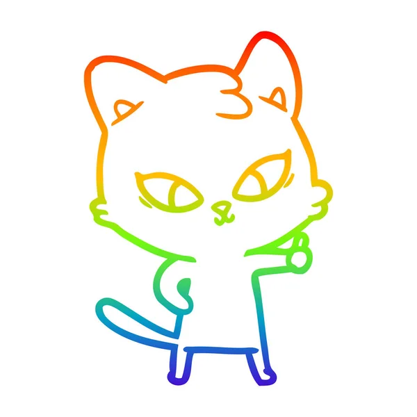 Rainbow gradient line drawing cute cartoon cat — Stock Vector