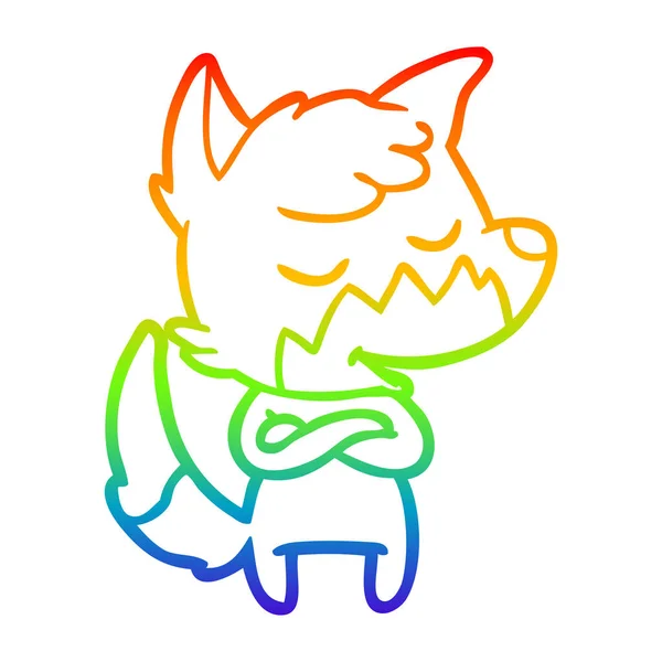 Regenboog gradiënt lijntekening vriendelijke cartoon Fox — Stockvector