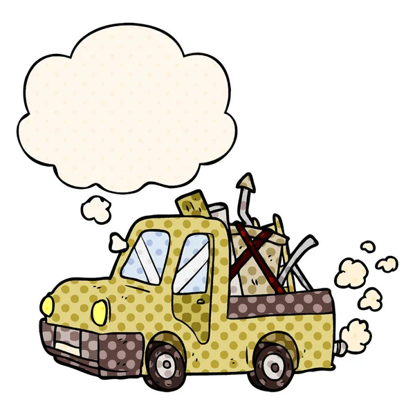 Cartoon oude truck en gedachte bubble in Comic Book stijl — Stockvector