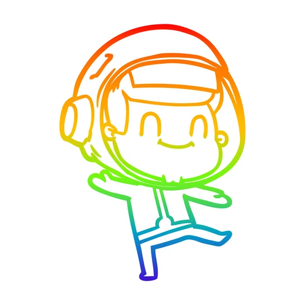Linea gradiente arcobaleno disegno felice uomo astronauta cartone animato — Vettoriale Stock