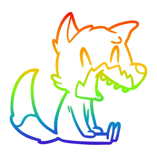 Rainbow gradient ligne dessin rire renard dessin animé — Image vectorielle