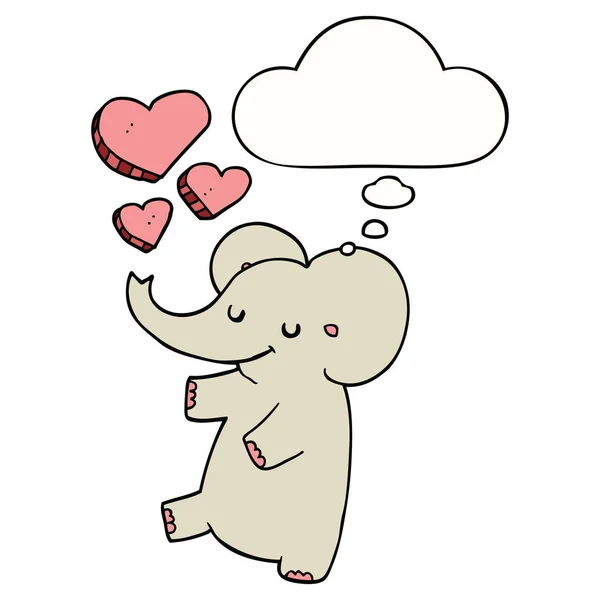 Kreskówka słoń z miłością serca i myśli bańka — Wektor stockowy