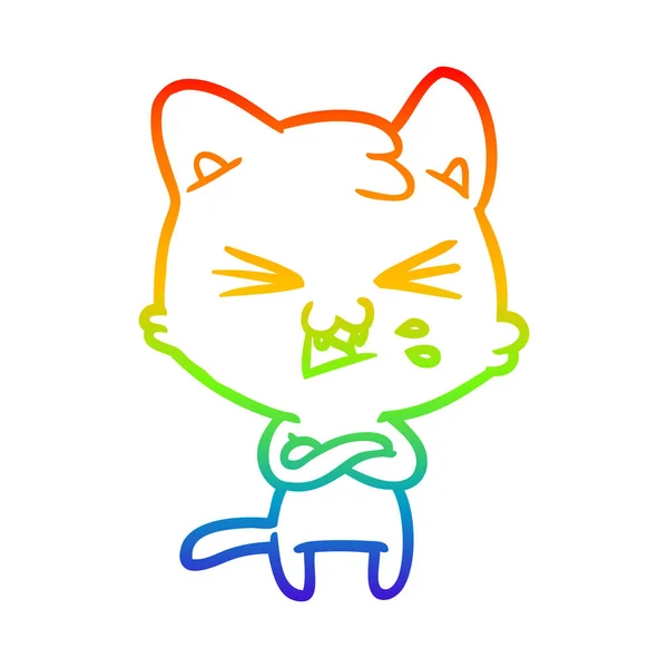 Regenboog gradiënt lijntekening cartoon kat sieren — Stockvector
