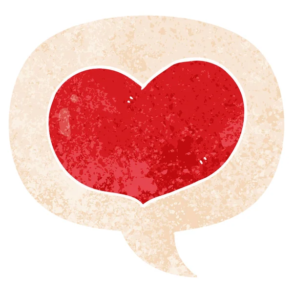 Dessin animé amour coeur et parole bulle dans le style texturé rétro — Image vectorielle