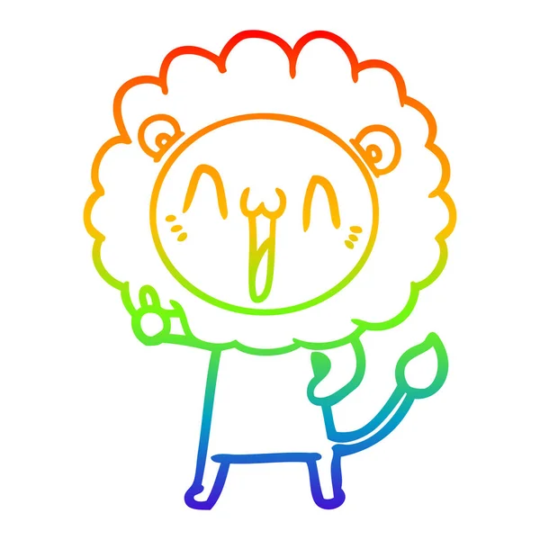 Linha gradiente arco-íris desenho feliz leão dos desenhos animados — Vetor de Stock