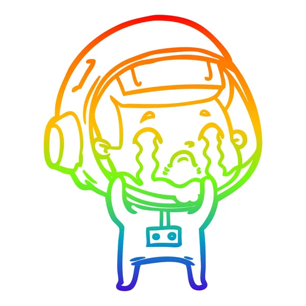 Rainbow gradient ligne dessin dessin animé pleurer astronaute — Image vectorielle