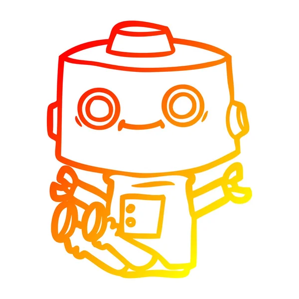 Línea de gradiente caliente dibujo robot de dibujos animados — Vector de stock