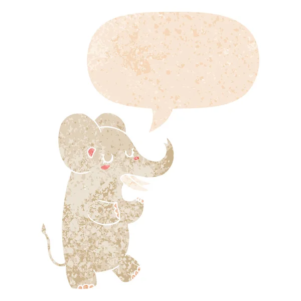 Cartoon elephant and speech bubble in retro textured style — Stock Vector